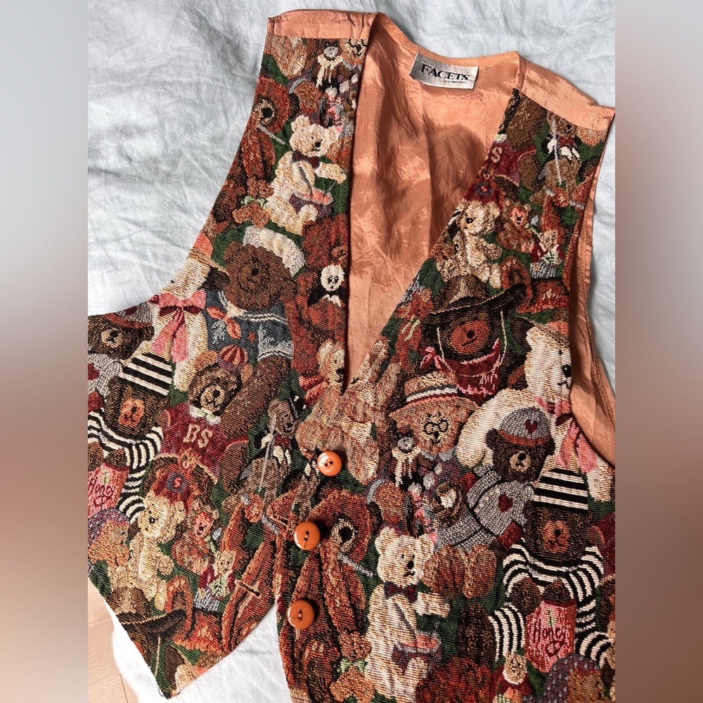 Vintage Teddy Bear Tapestry Vest Facets By Mirrors Medium